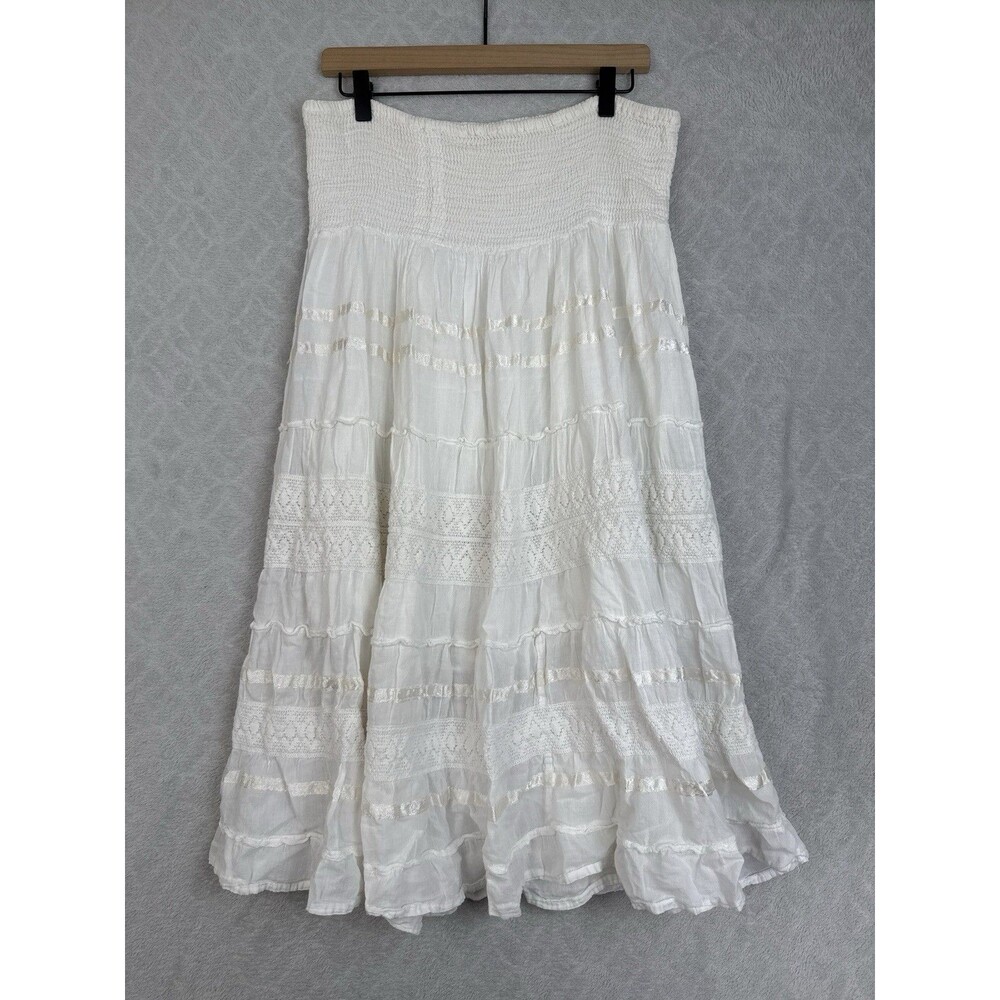 Trendz Strapless Dress/Maxi Skirt O/S White Tiered Lace Peasant Boho Fairy Y2K